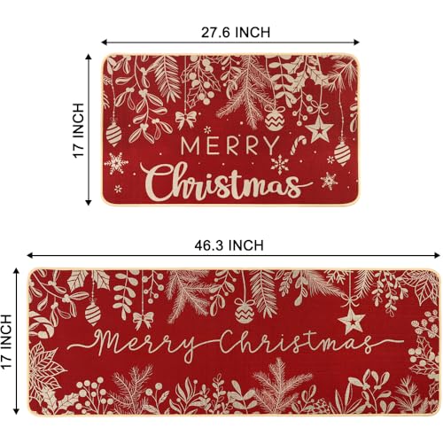 DIYDEC Christmas Kitchen Rugs Set of 2 - Red Holiday Mat Decor