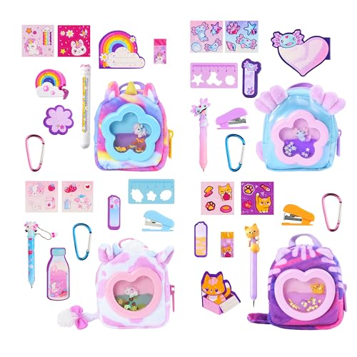 REAL LITTLES Liquid Charms, 1 Liquid Filled Micro-Sized Backpack with Window & Tiny Animal Charm Bobbing Inside, Reveal 6 Cute Tiny Animal Themed Stationery Surprises - Styles May Vary