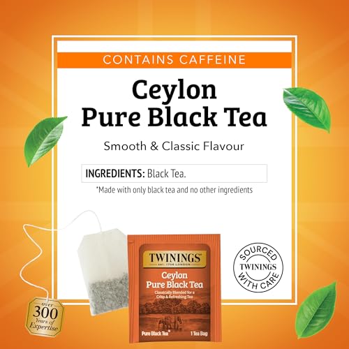 Twinings Ceylon Pure Black Tea Bags, 20 Count (Pack of 6)