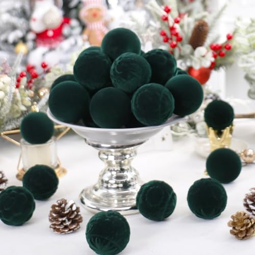 30pcs Dark Green Velvet Christmas Ornaments for Xmas Tree Decorations