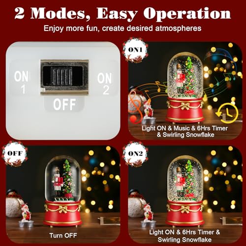 Lewondr Christmas Snow Globe with Music Light Nutcracker & Tree Variation