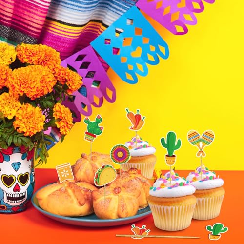 Mexican Fiesta Cupcake Toppers - 48 Pcs Cinco de Mayo Party Decorations