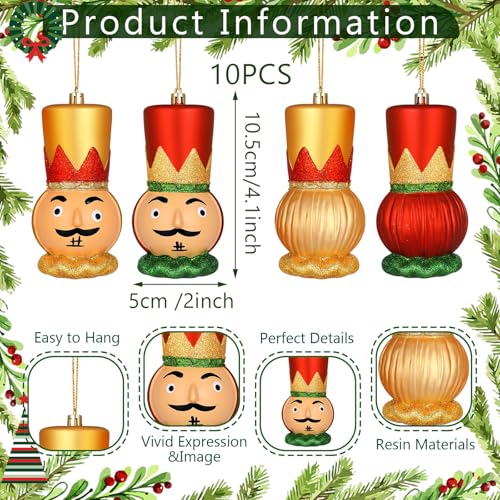 Christmas Nutcracker Ornaments Set - 10 Glitter Holiday Tree Decorations - 4 Inches - Variations Include Nutcracker