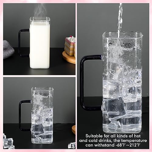 Square Glass Cups with Bamboo Lids & Straws - 16 oz, Set of 6, Clear