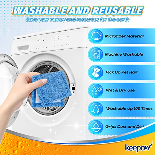 KEEPOW Reusable Mop Pad 4 Pack - Blue for Swiffer Sweeper Mop