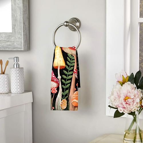 Mushroom Hand Towels - 2 Pack Decorative Microfiber Bathroom Towels 16x27