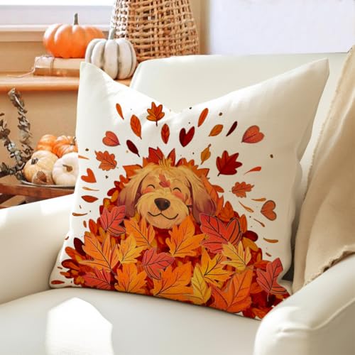 RABUSOFA Fall Pillow Covers 18x18 Inch with Dog Design