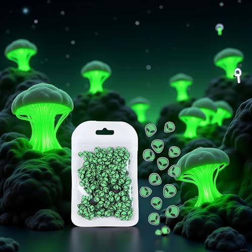 Zhuluck 50 Pcs Green 3D Alien Polymer Clay Nail Art Slices & Charms