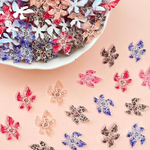 Quezadyl 100PCS 3D Hibiscus Flower Nail Art Charms Colorful Floral Resin Gems