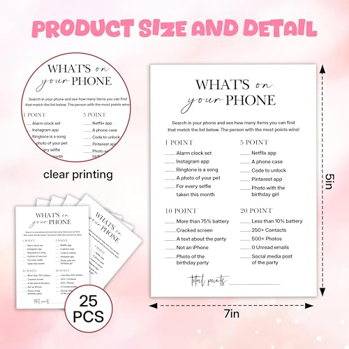 What's on Your Phone? Adult Birthday Party Game Cards - Fun Icebreaker Sheets, 25 Pack