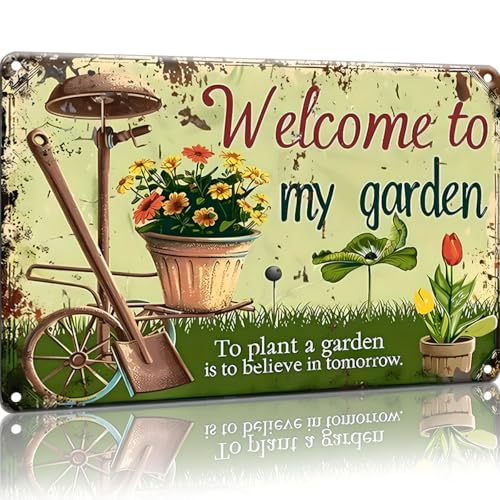 Vintage Metal Garden Sign - Welcome to My Garden 8x12 Inch