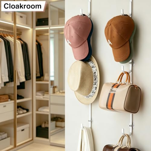 Aimeaihe Over Door Hat Organizer Rack - 2 Pack, 6 Hooks, White