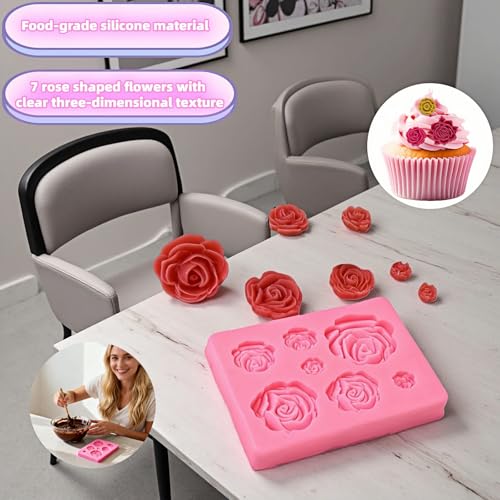 7-Cavity Silicone Rose Mold for Baking & Crafts - Non-Stick, Food Grade