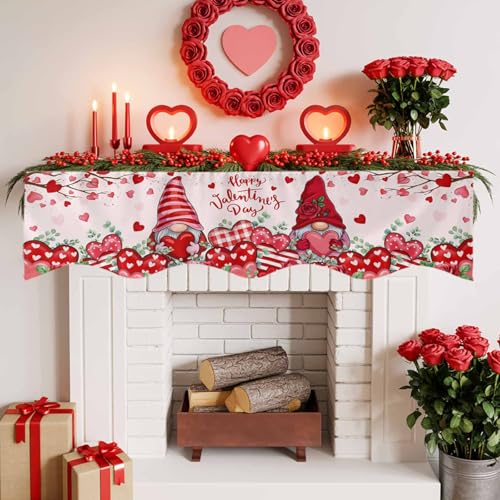 Valentine's Day Gnome Mantel Scarf 70x17in Fireplace Decor Runner
