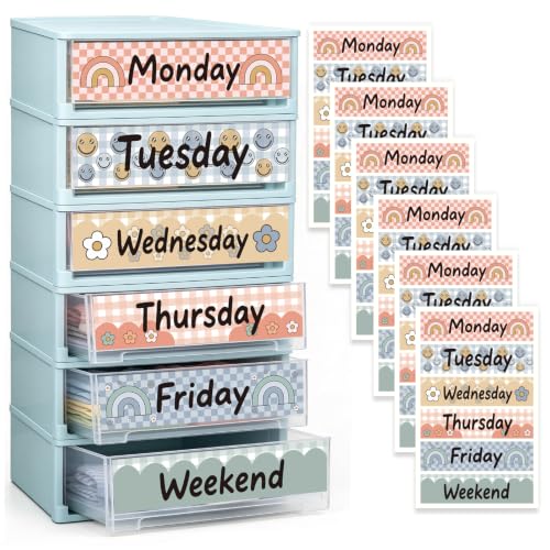36 Pcs Days of the Week Stickers, Large Checkered Weekly Organizer Decals