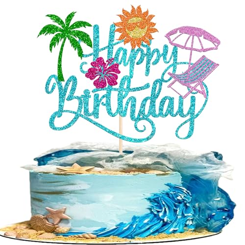 Tropical Hawaiian Luau Cake Topper | Glitter Palm Leaf Decoration