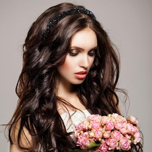 MBAIYO Crystal Rhinestone Headband 4-Row Black Bling Hair Hoop