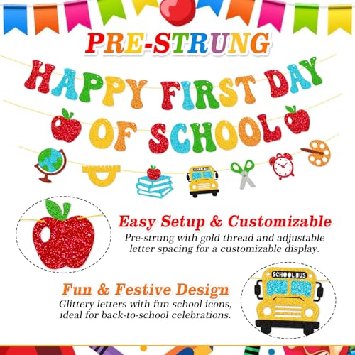 Happy First Day of School Banner - Back to School Party Decor
