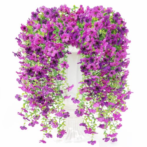 Artificial Flowers for Outdoors - 6 Pcs Deep Purple & Purple Fake Flowers, Weather-Resistant & Realistic Garden Decor