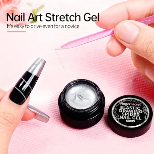 Finger Secret White Spider Nail Gel Kit - 20g Elastic Drawing Line Paint with Brush