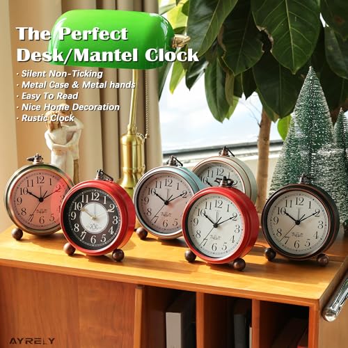 AYRELY Vintage Metal Analog Alarm Clock - Battery Operated, 5.3"