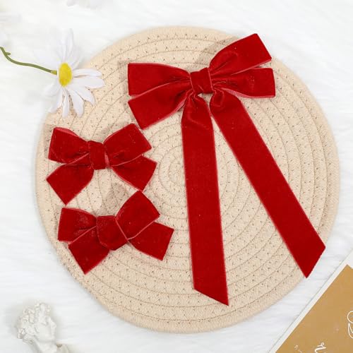 Aileam Red Velvet Hair Bows 3-Piece Set with Alligator Clips