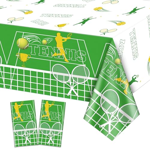 2 Pack Tennis Birthday Table Covers - 51x87'' Disposable Plastic