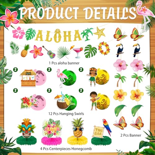 Zhynice Hawaiian Aloha Party Banner & Luau Decorations Set