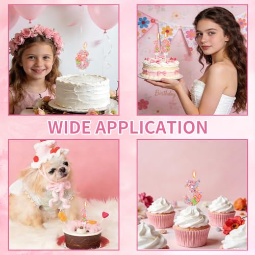 Floral Number 6 Birthday Candle - Pink Flower Cake Topper