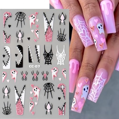 Halloween Luminous Nail Stickers 3D Glow in the Dark Ghost Spider Decals 8 Sheets