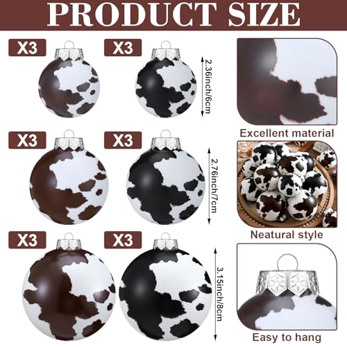 Cowhide Christmas Ornaments Set - 18 Rustic Western Holiday Decorations, 2.36-3.15 Inch, Variation: 24 Pieces