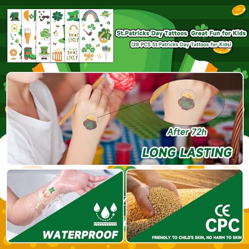 St. Patrick's Day Temporary Tattoos - 250 Pcs Glitter Shamrock Party Favors