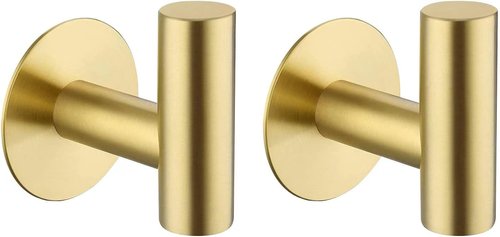 Bntuk Adhesive Hooks - Waterproof Stainless Steel Towel Holders for Bathroom & Kitchen | 2 Pack, Gold