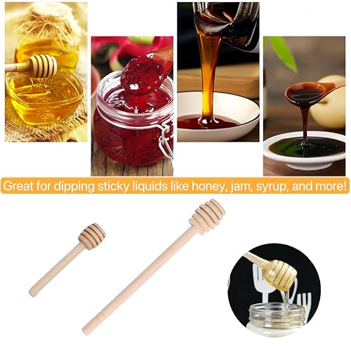 CINBILCORN 4 Pcs Wooden Honey Dippers - 3 Inch Drizzle Sticks