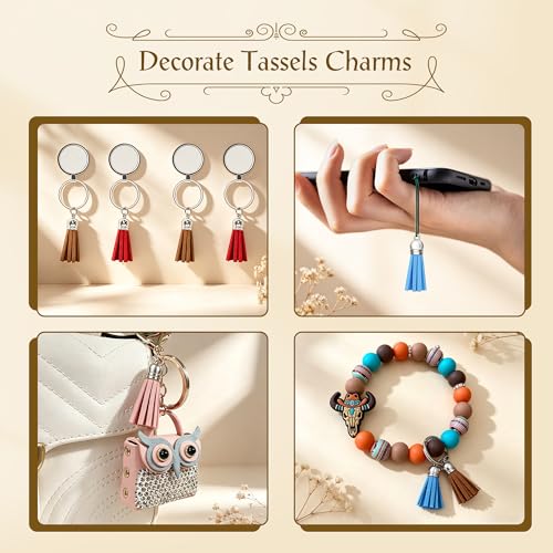 50-Piece Faux Leather Tassel Charm Set for Keychains - 25 Multi Colors