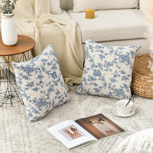 AVOIN colorlife Chinoiserie Blue White Pillow Covers 18x18 Inch Set of 2