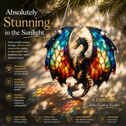 Dragon Christmas Ornament - Gothic Fantasy Stained Glass Dragon for Holiday Tree - Variation: Dragon