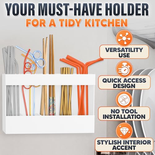 VIKROM Peel and Stick Straw Holder for Cabinet Door, 9.5 Inch White