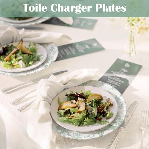 6 Pack 13-Inch Christmas Charger Plates Sage Green French Toile Decor