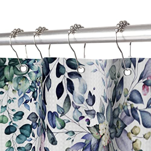 Watercolor Navy Blue Leaves Shower Curtain Set - 71x71 Inch Waterproof Design