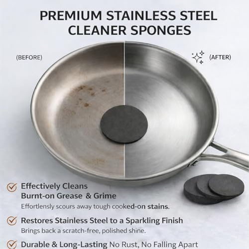 Steel Sponge for Stainless Steel Pans and Cookware (3 Pack)