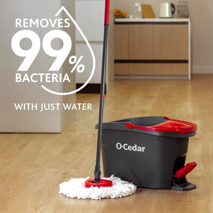 O-Cedar EasyWring Microfiber Spin Mop & Bucket | Efficient Floor Cleaning System with Extra Refill - Red/Gray
