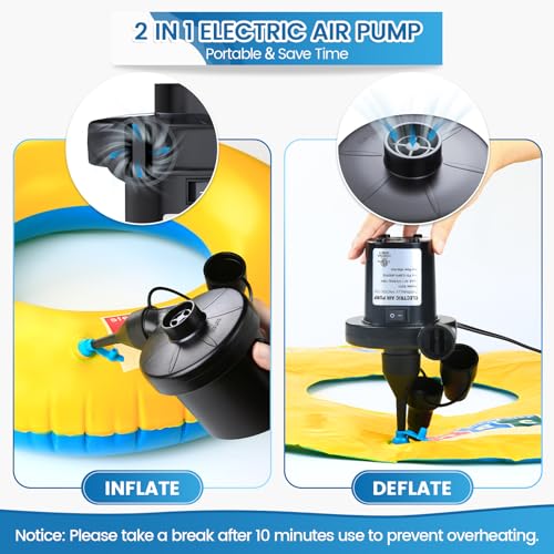 VANNPOOY Electric Air Pump for Inflatables – 110V AC/12V DC with 3 Nozzles