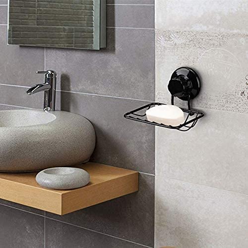 GEDLIRE Stainless Steel Soap Dish - Black Vacuum Suction Cup Holder