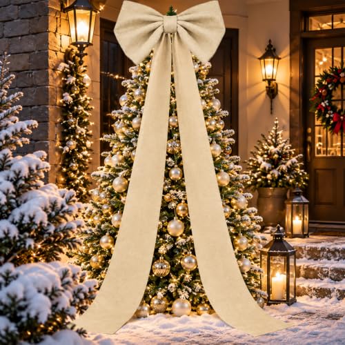 Beige Extra Large Burlap Bow Tree Topper 118x28 Inch Christmas Decor