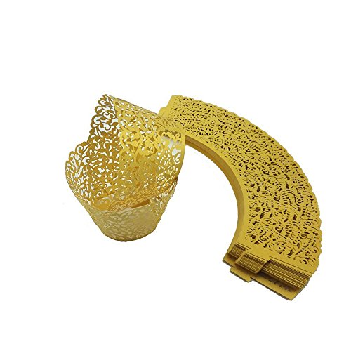 Gold Filigree Cupcake Wrappers Pack of 50 - Laser Cut Lace Baking Liners