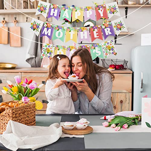 Happy Mother's Day Banner - Floral Garland Decoration for Parties