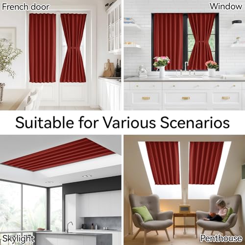 Vatge Red French Door Blackout Curtains - Holiday Decor, 36x72 Inches, Pack of 1