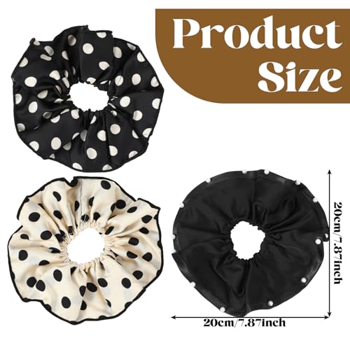 Jeffdad 3-Pack Oversized Satin Scrunchies 7.9 Inch Vintage Polka Dot