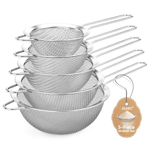 5-Piece Stainless Steel Fine Mesh Strainer Set for Baking & Cooking